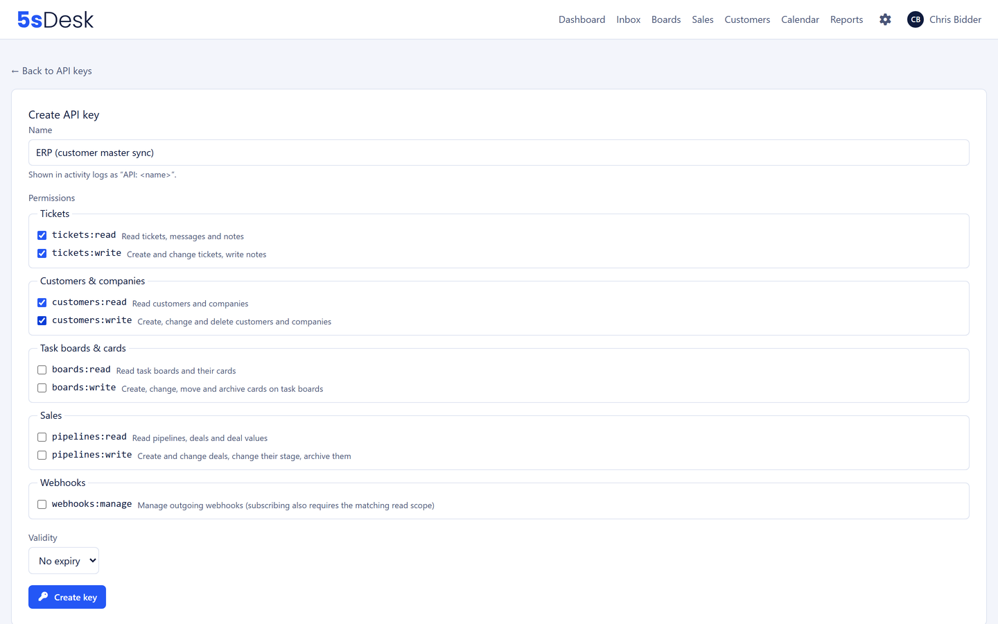 New API key with exactly the permissions it needs