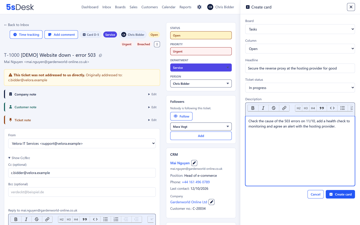 Creating a card from an email