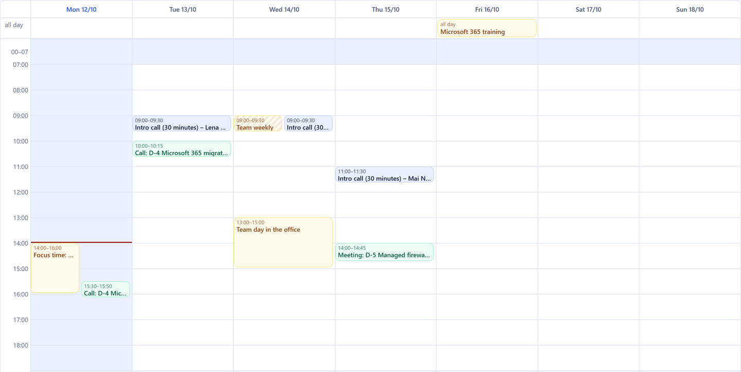 Week view of the 5sDesk calendar with customer appointments