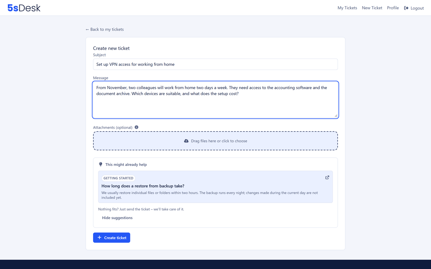 Request in the portal with employee number and cost centre