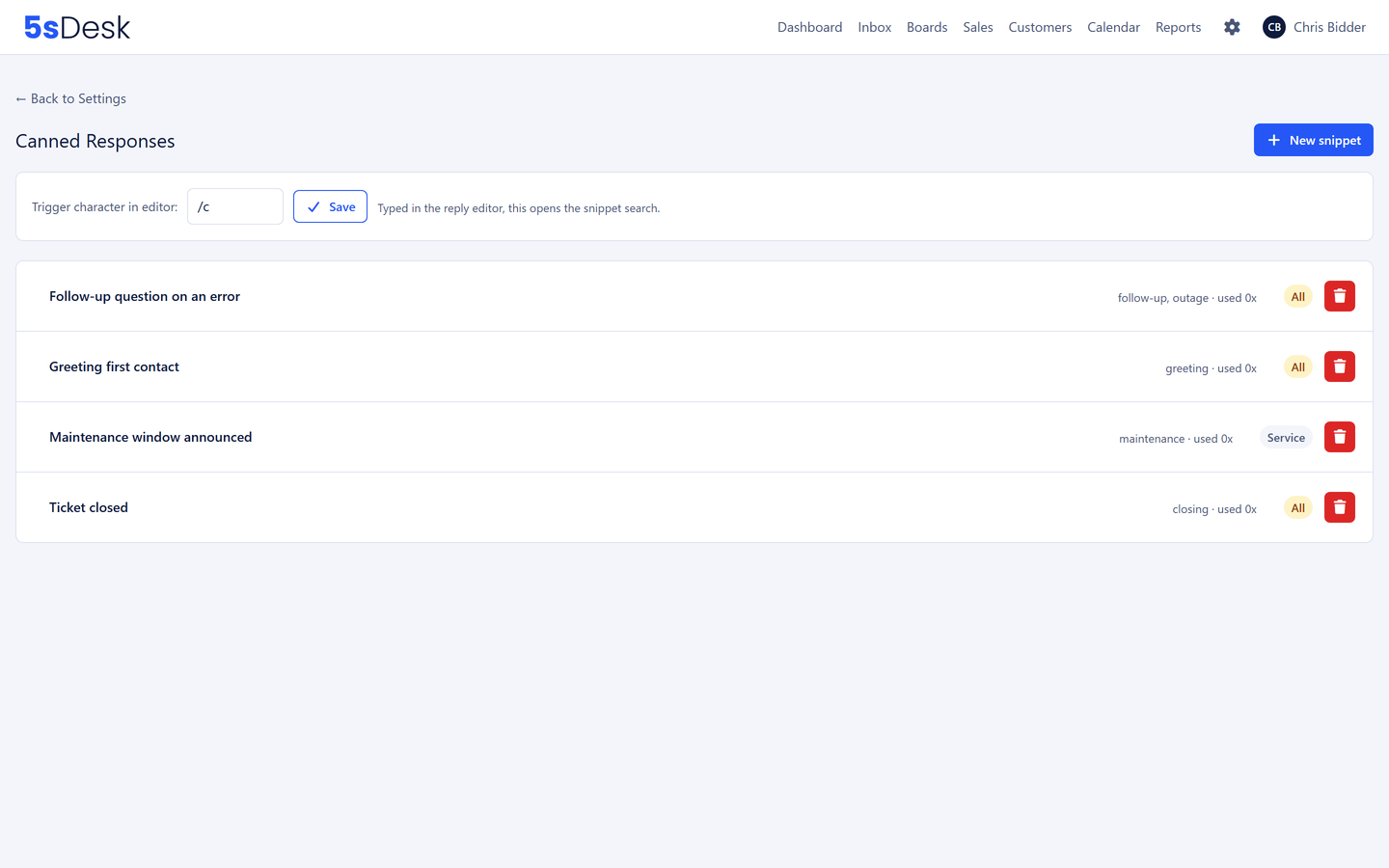 Canned responses with placeholders