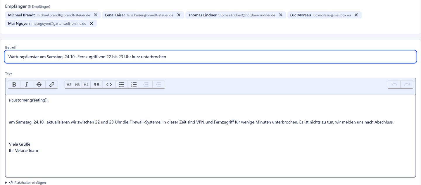 Mail an eine Kundenauswahl mit Empfängerliste